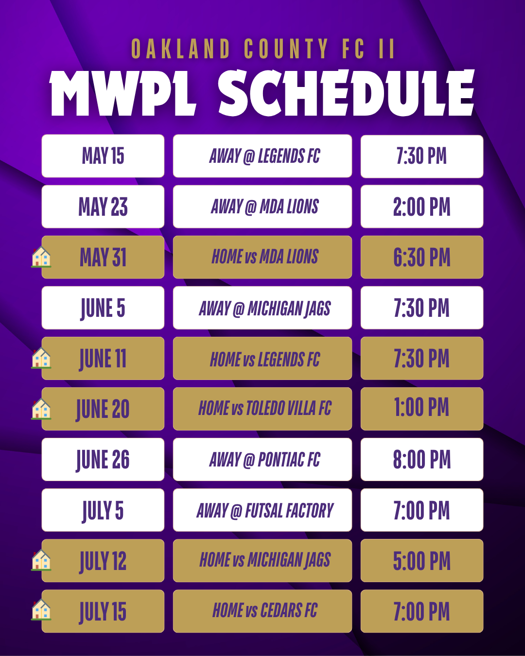 2026 MWPL Schedule